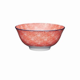 KitchenCraft Red Floral Blue Edge Ceramic Bowl