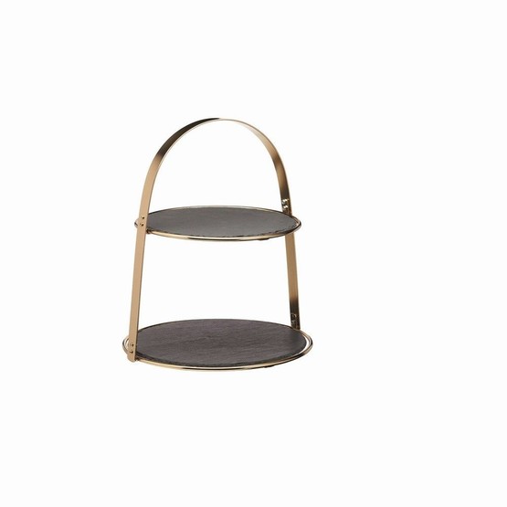 Artesa 2-Tier Brass Coloured Cake Stand with Round Slate Serving