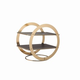 Artesa 2-Tier Geometric Brass Coloured Serving Stand with Slate