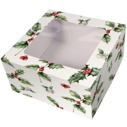 Vintage Holly Square Christmas Cake Box 8inch