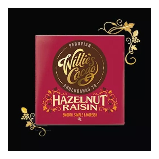 Willies Cacao Hazelnut & Raisin Dark Chocolate Bar 50g
