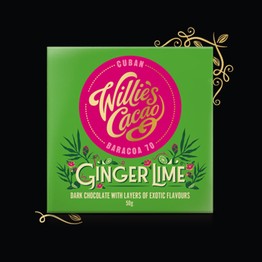 Willies Cacao Ginger Lime Dark Chocolate Bar 50g