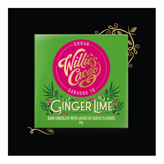 Willies Cacao Ginger Lime Dark Chocolate Bar 50g