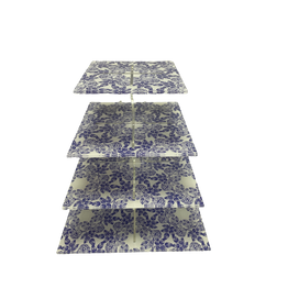Flat-Packable 4 Tier Blue Floral Square Cupake Display Stand