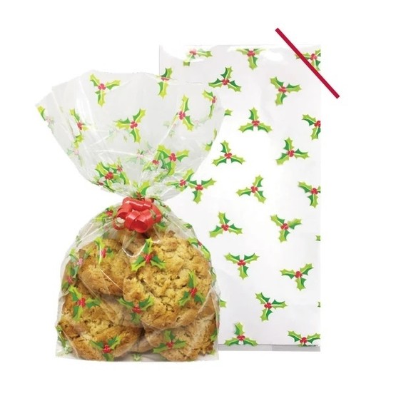 75 Christmas Treat Bags with Twist Ties Cellophane Bags 