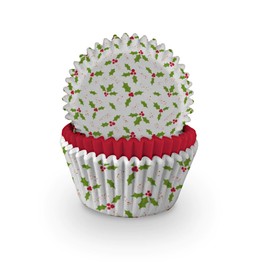 Christmas Holly Print Cupcake Cases (75) J116