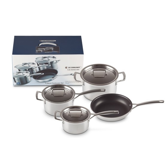 Le Creuset 3ply Stainless Steel 4pc Cookware Set