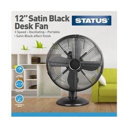 Status Oscillating Desk Fan Satin Black 12inch