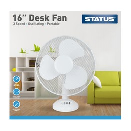Status Oscillating Desk Fan White 16inch