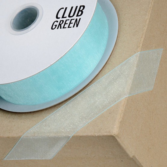Club Green Ribbon Organza Woven Edge 38mm Aqua CGCW38