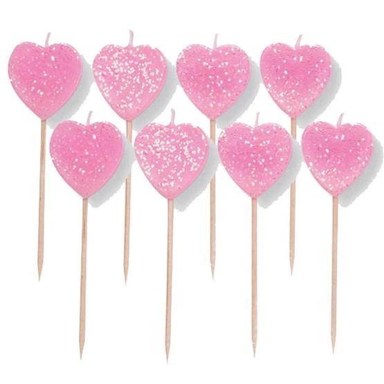 Candles Pink Hearts (10 candle picks)