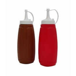 Brown and Red Sauce Bottles