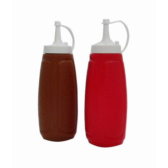 Brown and Red Sauce Bottles