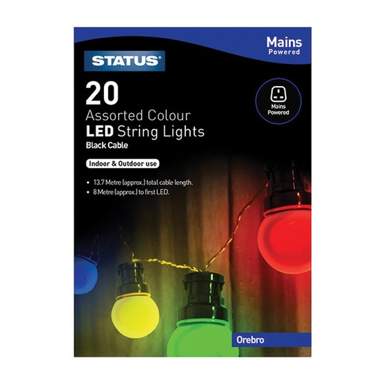 Mains Powered 20LED Assorted Colour String Lights
