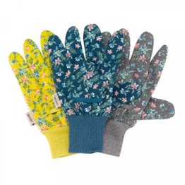 Briers Cotton Grip Gloves Triple Pack Fleurette Design Medium