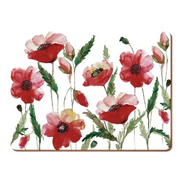 Creative Tops Watercolour Poppy Pack Of 6 Premium Tablemats or Coasters