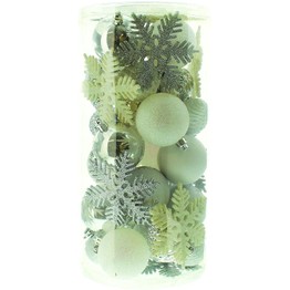 Festive Christmas Decorations White / Silver 40pack P008032