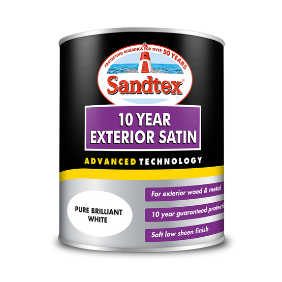 Sandtex® 10 Year Exterior Satin White Paint 750ml