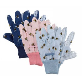 Briers Cotton Grip Gloves Triple Pack Bees Design Medium