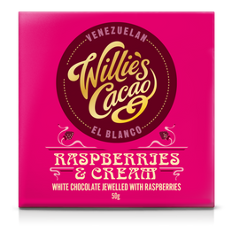 Willies Cacao Raspberries and Cream White Chocolate Bar 50g