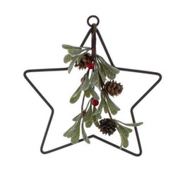 Festive Hanging Metal star with Mistletoe 20cm
