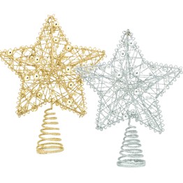 Festive Wired Tree Top Stars with beading 20cm gold or silver