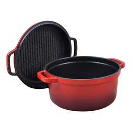 Cast Aluminium Round Red Casserole and Grill Pan Lid 24cm
