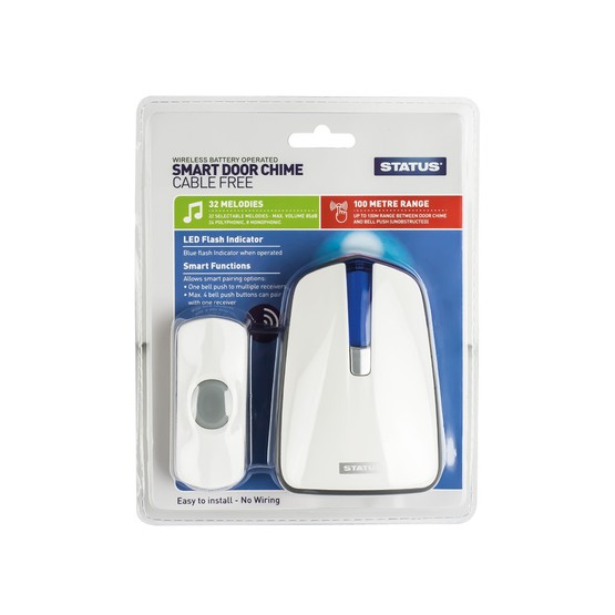 Status Cable Free Plug In Door Chime White with Strobe Light