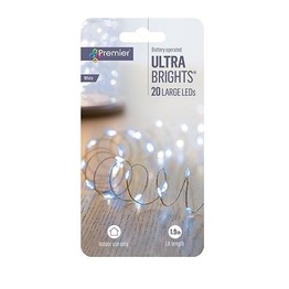 Premier Ultra Brights Christmas Lights 20 Large Led Battery Operated