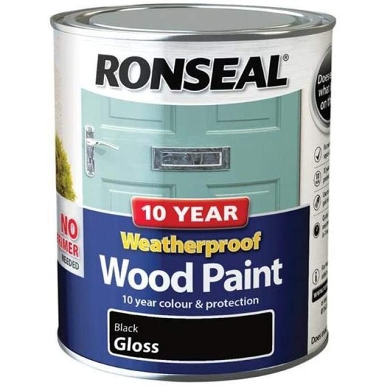 Ronseal 10 Year Weatherproof Wood Paint Gloss Black 750ml