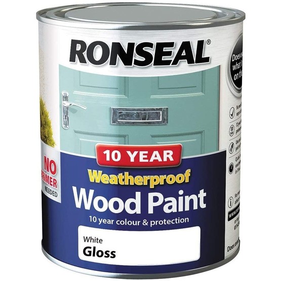 Ronseal 10 Year Weatherproof Wood Paint Gloss White 750ml