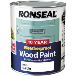 Ronseal 10 Year Weatherproof Wood Paint Satin White 750ml