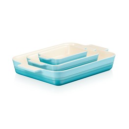Le Creuset Set of 3 Classic Stoneware Rectangular Dishes Teal
