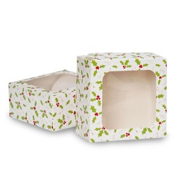 Christmas Holly Square Treat Boxes with Window J080
