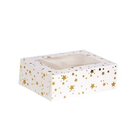 Christmas Gold Star Cupcake Box for 6 with Window J072