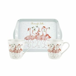 Royal Worcester Wrendale Designs Christmas Collection Flamingle Bells Mug & Tray Set