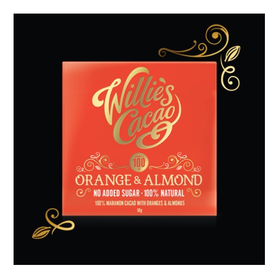 Willies Cacao No Added Sugar Orange & Almond Chocolate Bar 50g