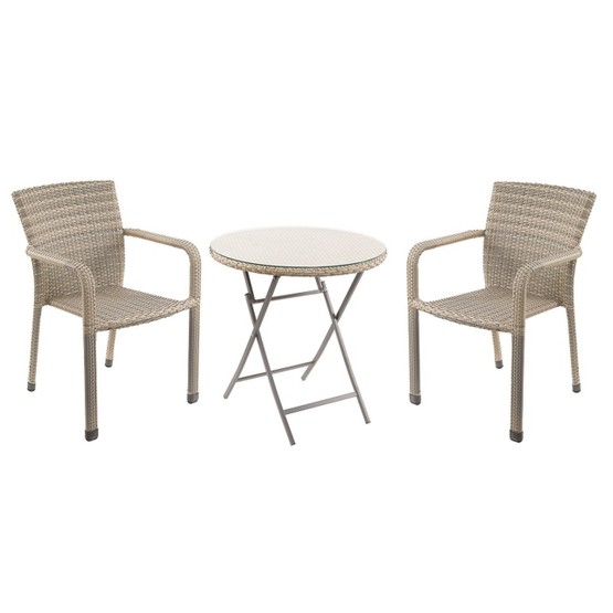 Faux Rattan Bistro Table & Chair 3 piece Garden Set