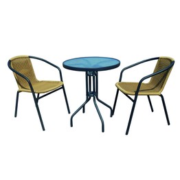 Cream Rattan Bistro Table & Chair Set 3pc