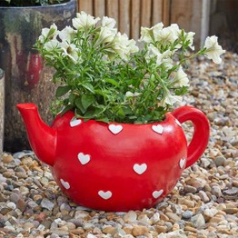 Teapot Red Heart Planter