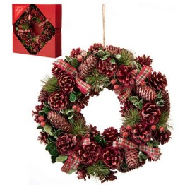 Festive Red Pinecone Wreath in box 36cm P027728