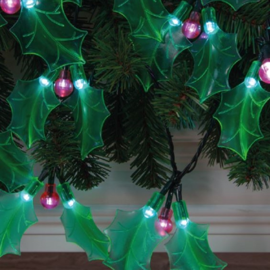 Noma Holly Sprig String Christmas Lights green cable (20)