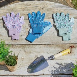 Briers Cotton Grip Gloves Triple Pack Flowerfield Medium