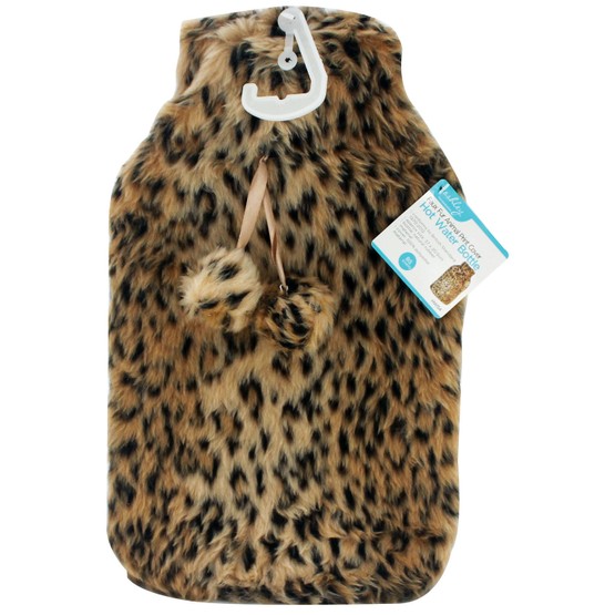 Hot Water Bottle with Faux Fur Animal Print Cover