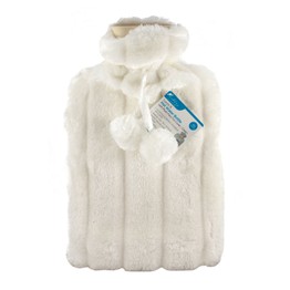 Hot Water Bottle with Plush Faux Fur Cover Cream