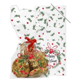 Christmas Wreath Cello Treat Bags with Twist Ties M582