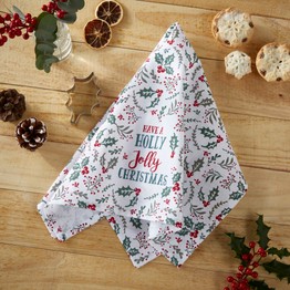 Cooksmart Christmas Jolly Holly Tea Towel & Cutter Set
