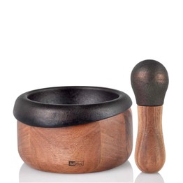 AdHoc Crush Wood and Cast Iron Mortar and Pestle MO20