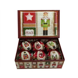 Festive box of 6 Decoupage Balls Nutcracker P046999