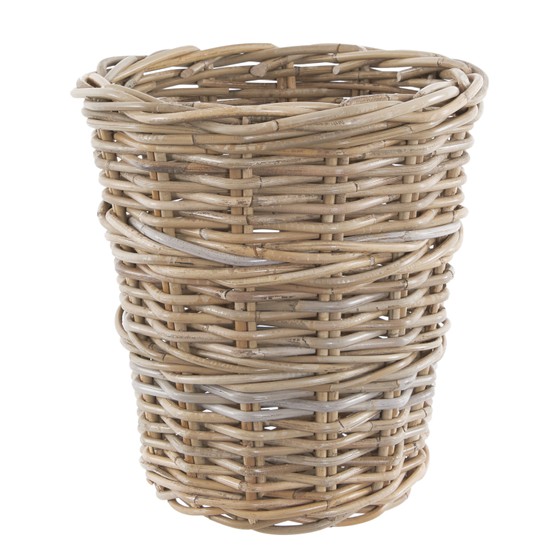 Grey Rattan Round Wastepaper Basket